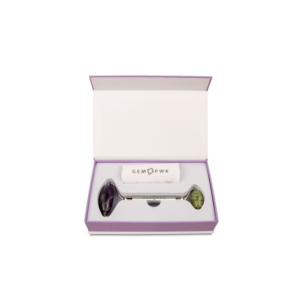Amethyst + Jade Face Roller, Dual Head 2-in-1 with Travel Bag and Durable Steel Handle - Image 6