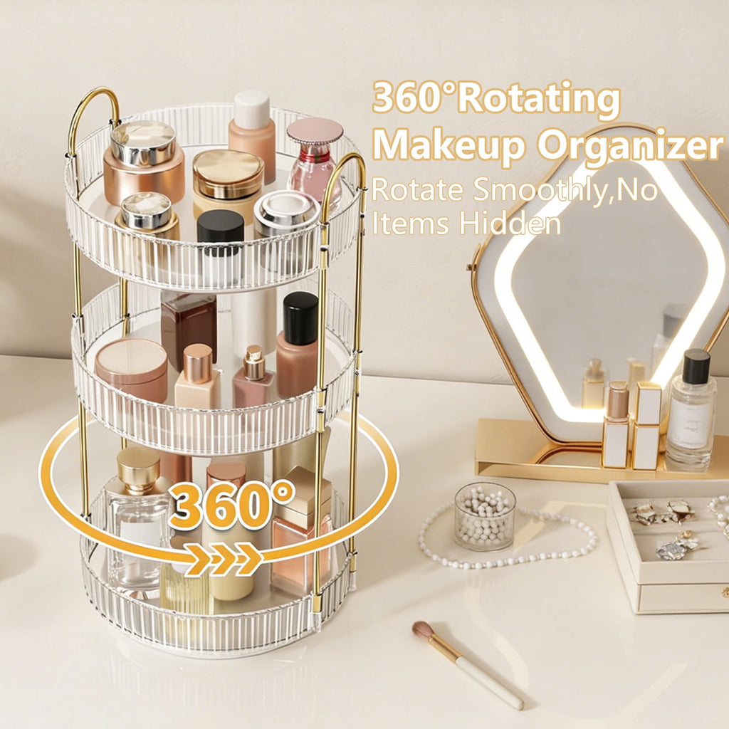 Asnews 360° Rotating Makeup Organizer, 3 Tier Adjustable Perfume Organizer for Dresser, Multi-Function Spinning Cosmetics Skincare Storage f - Image 4