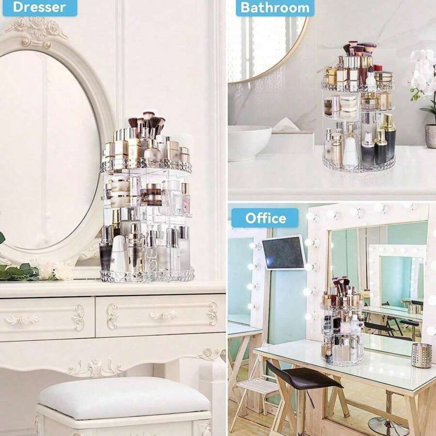Rotating Makeup Organizer, 360 ° Spinning Skincare Organizers, For Dresser Bathroom, Medium, Clear - Image 5