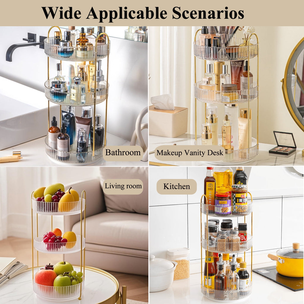 Makeup Organizer for Vanity, 3 Tier 360 Rotating Makeup Perfume Organizer for Dresser, Large Capacity Cosmetics Skinc... - Image 4