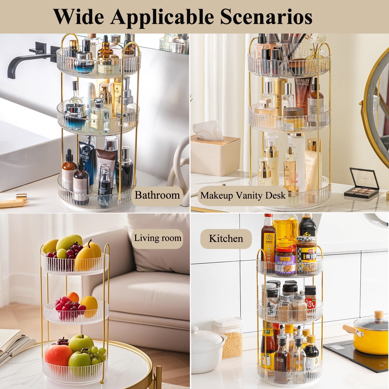 Makeup Organizer for Vanity, 3 Tier 360 Rotating Makeup Perfume Organizer for Dresser, Large Capacity Cosmetics Skinc... - Image 4