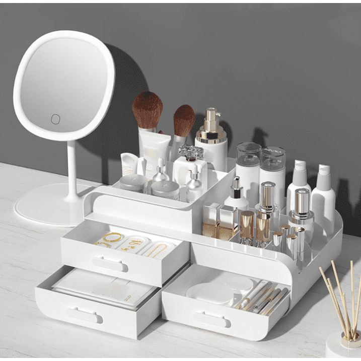 White Makeup Organizer for Vanity,Large Plastic Skincare Organizers With Drawers,Bathroom Counter Organizer Cosmetic ... - Image 5