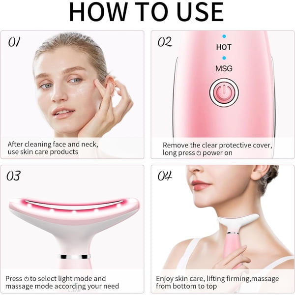 Neck Face Massager, Skin Care Face Massage Tool, 3-in-1 Facial Massager, Face Sculpting Tool with Thermals, Vibration (Pink) - Image 4
