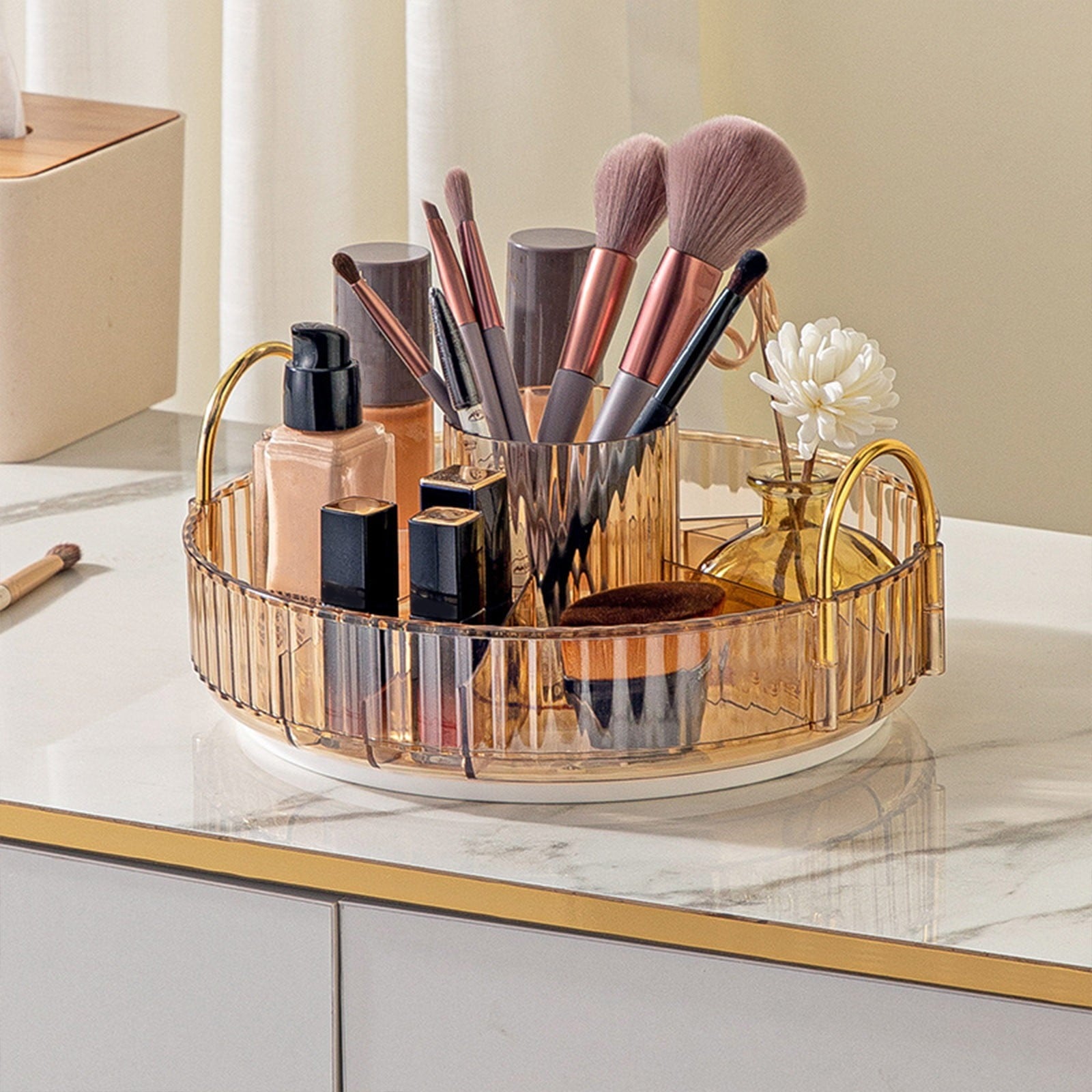 Makeup Organizer for Bedroom Countertop Rotating Vanity Organizer Tray Plastic Comestic Skincare Organizers for Bathr... - Image 4