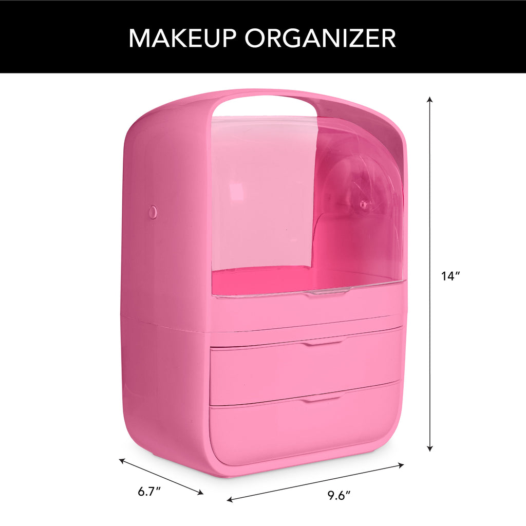 Plastic Skincare and Makeup Organizer with 3 Compartments, Pink - Image 2