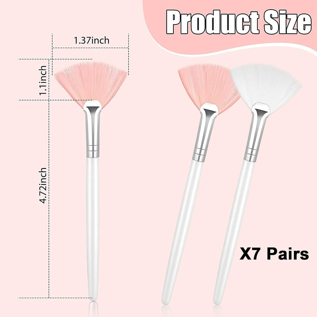 14 Pieces Fan Brushes Applicator, Mask Brushes for Facial Makeup Tools for Face Cosmetic(White, Pink) White, Pink - Image 2