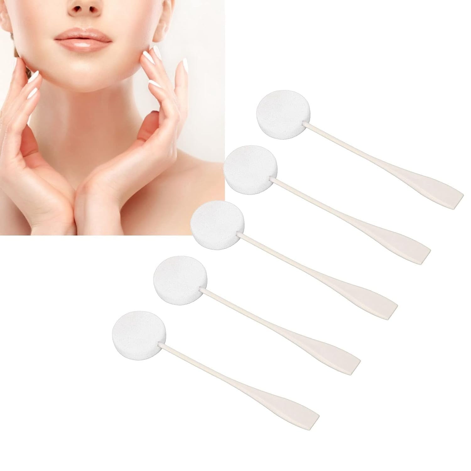 5Pcs Puffs, Long Handled Lotion Applicator with Incredible Water Absorption, Ideal for Home Use, White