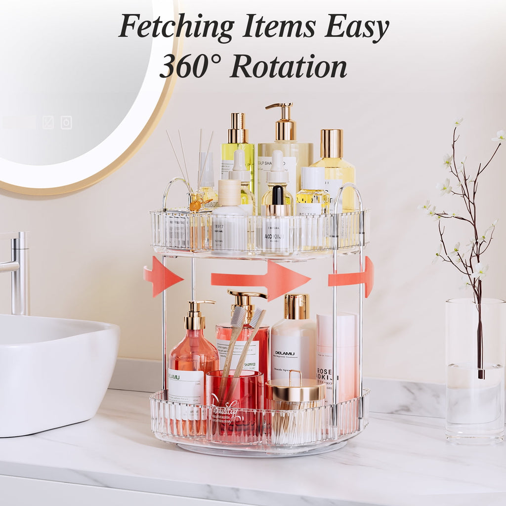 Rotating Makeup Organizer for Vanity 2 Tier, Skincare Make up Storage Perfume Cosmetic Dresser Organizer Countertop 3... - Image 2