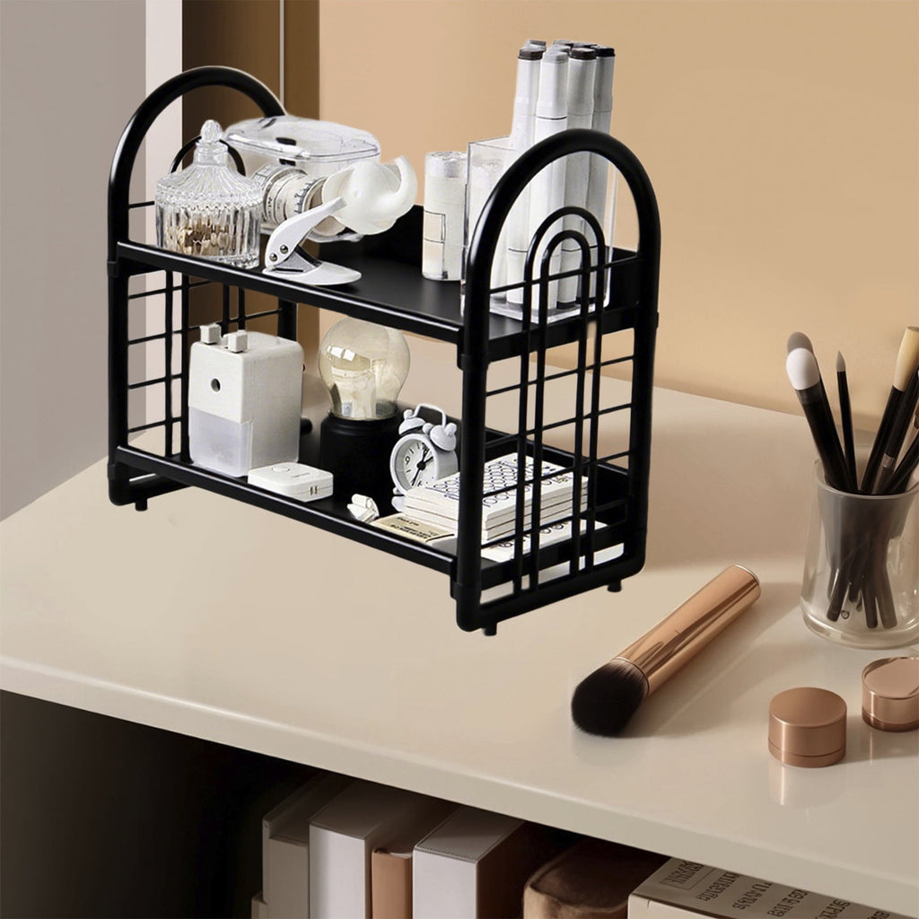 Qiweii Desktop Rack Cosmetic Stationery Storage Holder,2-Tier Multifunctional Plastic Shelf Makeup Organizer for Skincare Office Kitchen Bed - Image 5