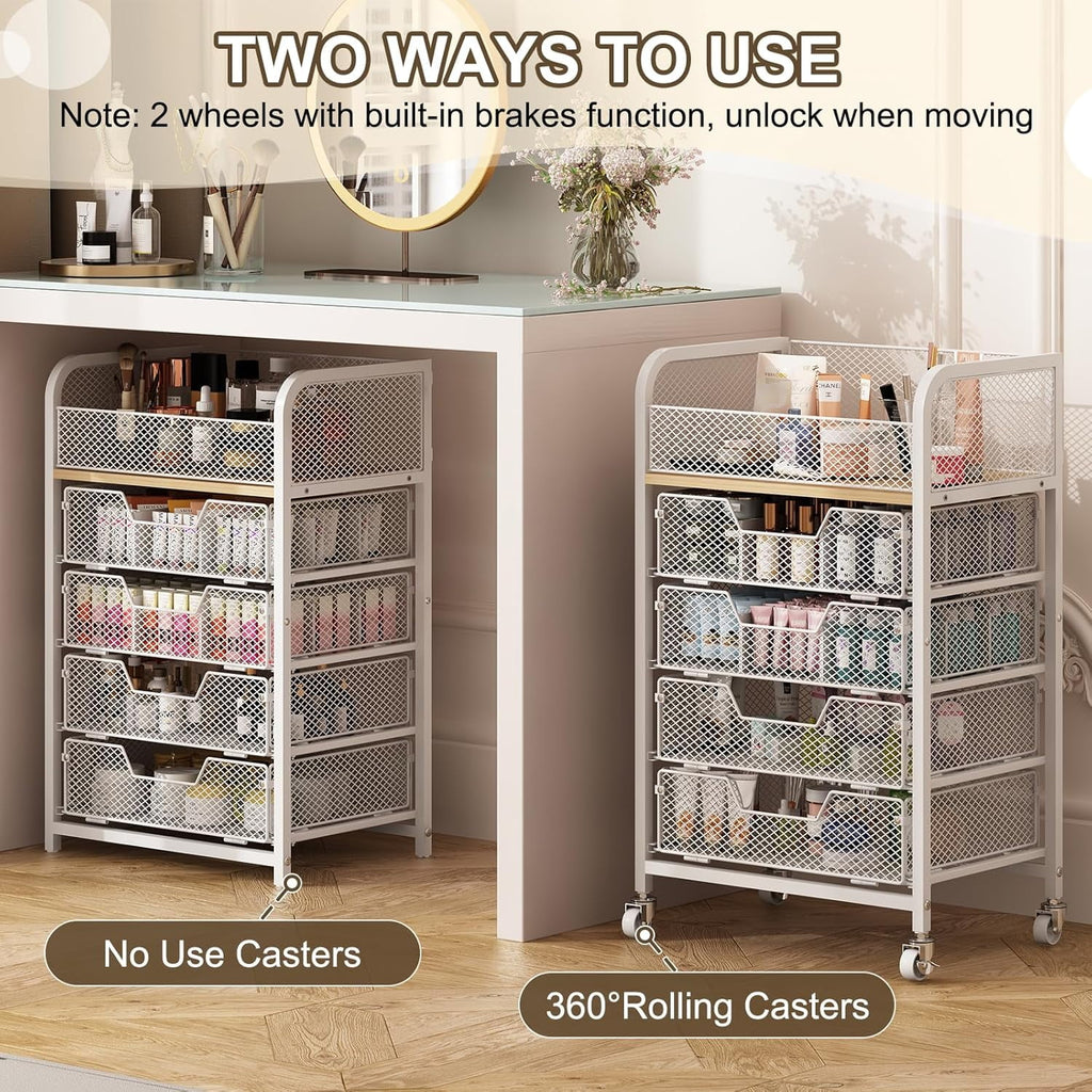 Rolling Makeup Cart Organizer with 4 Drawers, Floor Skincare Organizers with Wheels, Cosmetics Display Cases, Storage... - Image 3