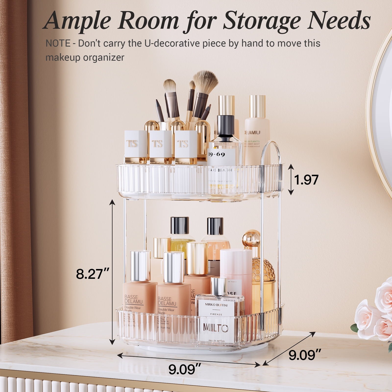 Rotating Makeup Organizer for Vanity 2 Tier, Skincare Make up Storage Perfume Cosmetic Dresser Organizer Countertop 3... - Image 5