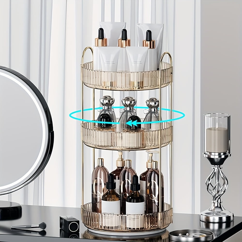 360-Degree Rotating Makeup Storage Unit, 3-Tier Bathroom Countertop Organizer, Spacious Cosmetic Skincare Stand & Rot... - Image 4