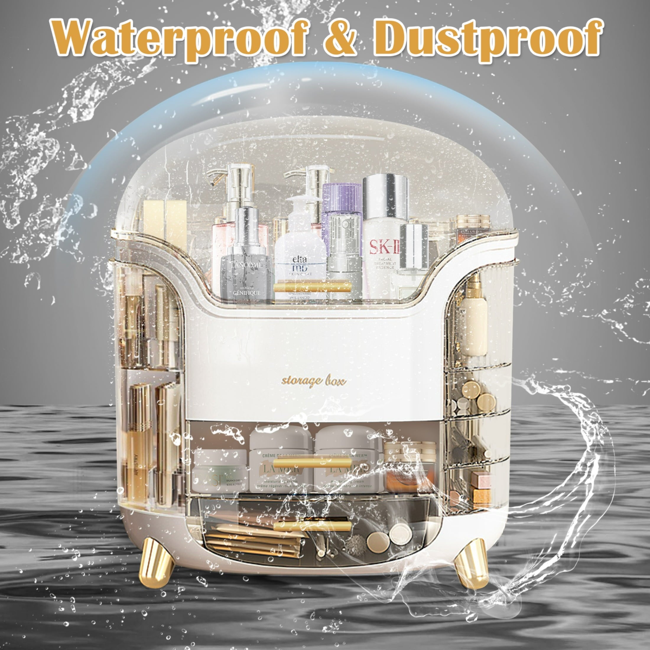 Wdmiya White Makeup Organizer and Storage, Waterproof& Dustproof Cosmetic Organizer Box with Lid, Large Capacity Vanity Storage, Makeup Disp - Image 3