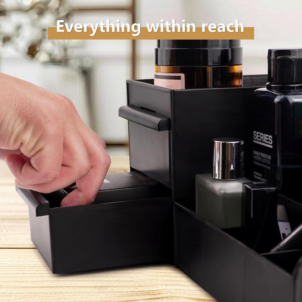 Black Organizer with Drawers - Large Mens Countertop Storage Box for Cologne, Skincare, Makeup, Perfume - Dresser Org... - Image 5