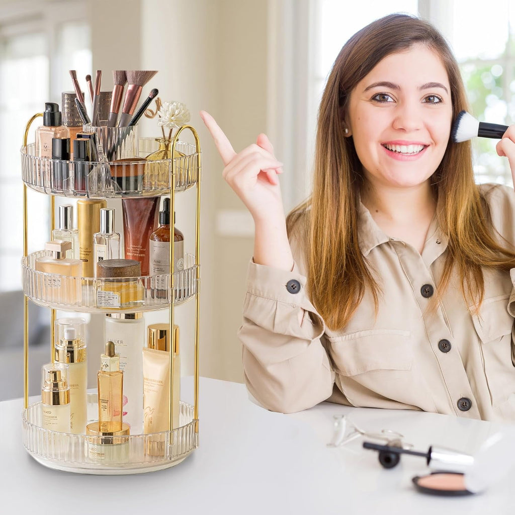 RYLZX 360Rotating Makeup Organizer for Vanity, 3 Tier Perfume Skincare Organizers and Storage for Bathroom Countertop, Clear Spinning Counte - Image 6