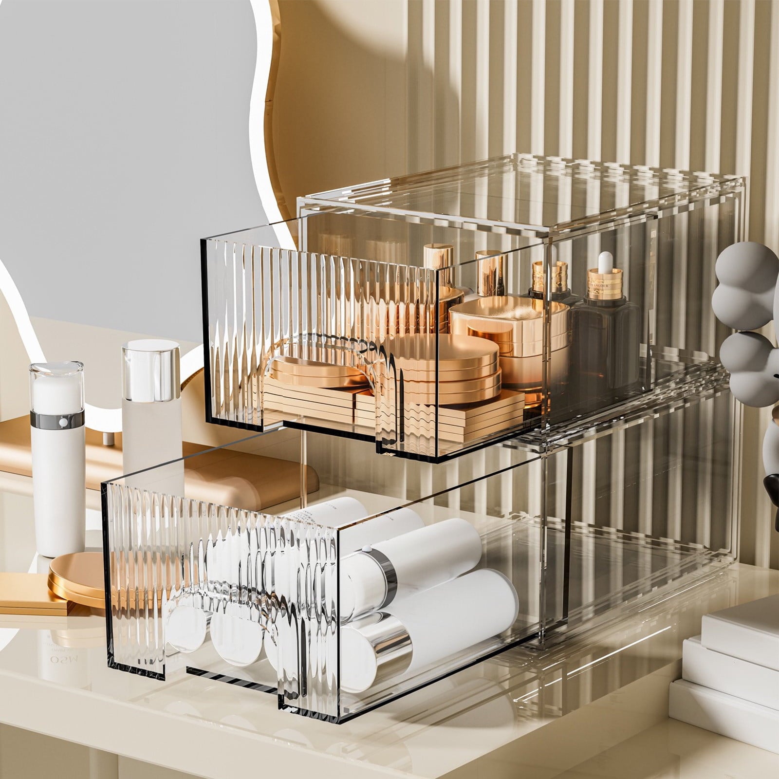 CCMAOLU Acrylic Drawer Organizer, 3-Compartment Clear Storage Drawer for Makeup, Skincare, Eyeshadow Palettes, Bottles | Stackable Vanity, D - Image 6