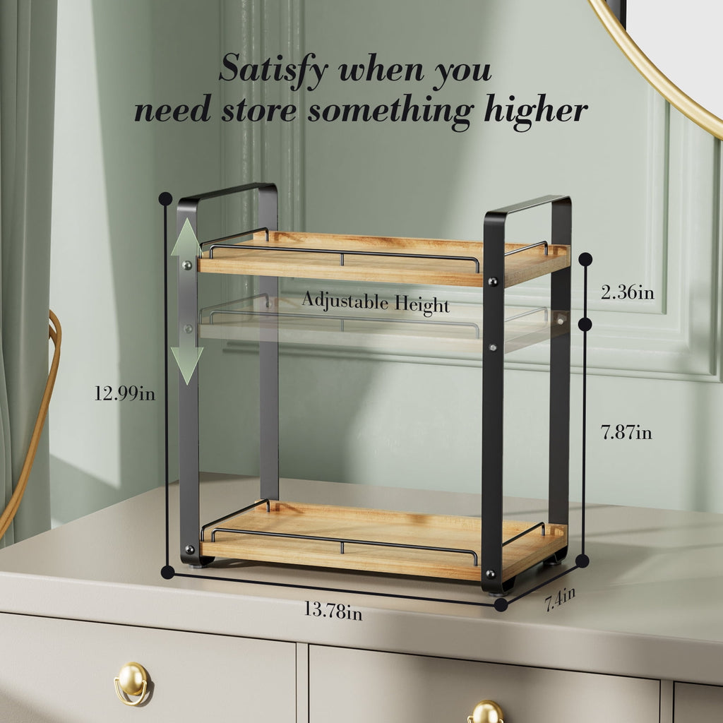 2-Tier Bathroom Counter Organizer, Metal Wood Make up Organizer for Bathroom Storage, Countertop Skincare Organizers ... - Image 2