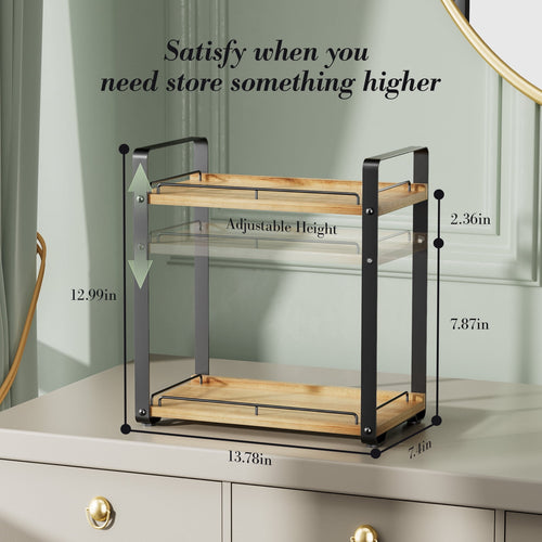 2-Tier Bathroom Counter Organizer, Metal Wood Make up Organizer for Bathroom Storage, Countertop Skincare Organizers ... - Image 2