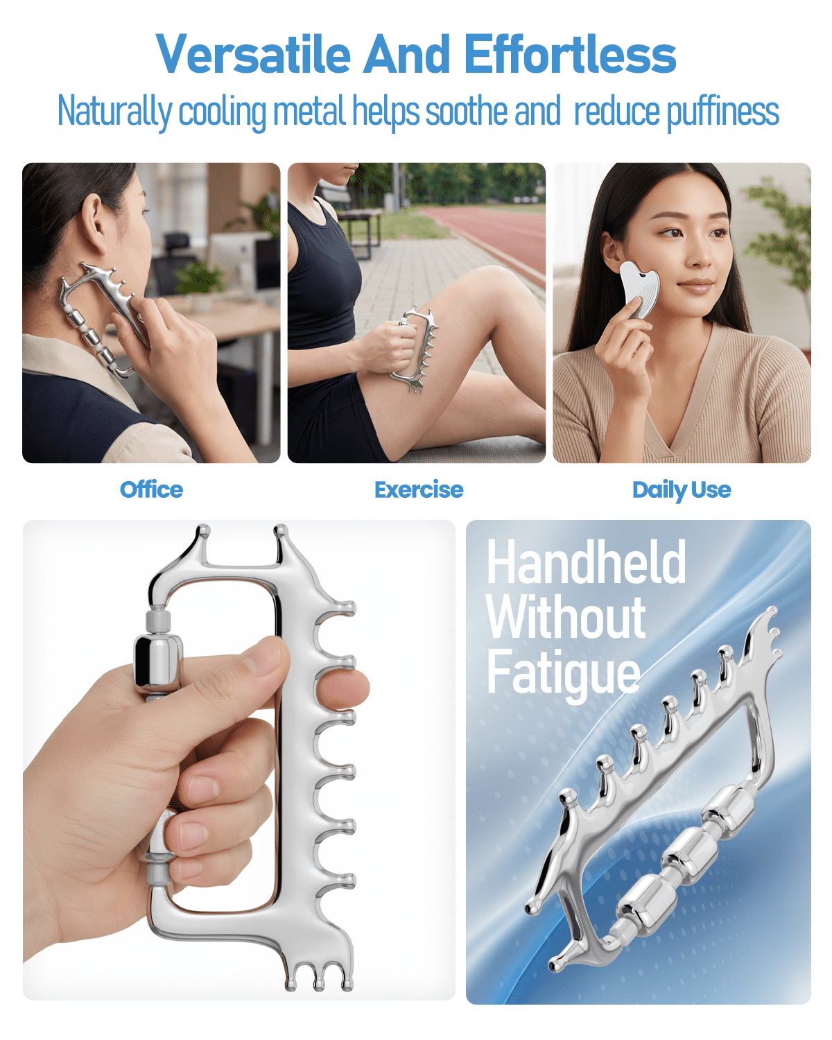 Gua Sha Facial Tools & Massager Set, Stainless Steel Skin Care Tools for Face and Body, 3-in-1 Head Massage Combs & R... - Image 6