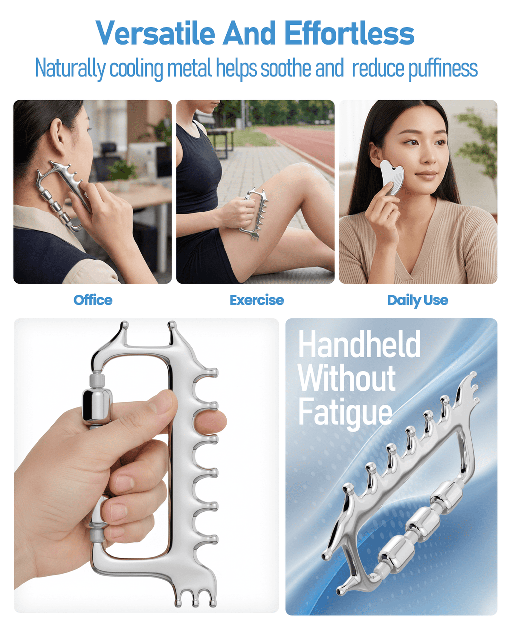 Gua Sha Facial Tools & Massager Set, Stainless Steel Skin Care Tools for Face and Body, 3-in-1 Head Massage Combs & R... - Image 6