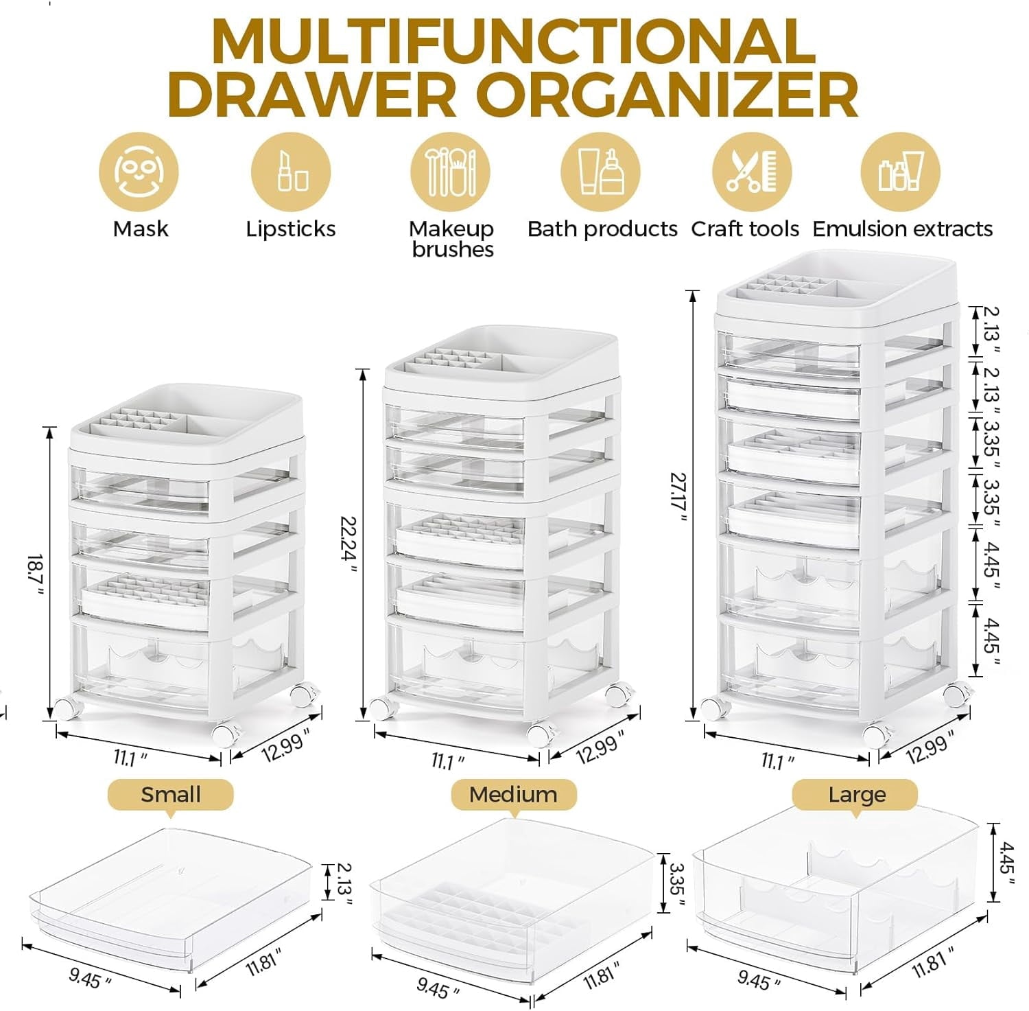 Rolling Cart with 6 Drawers, Clear Plastic Drawer Organizers, Dust Proof Under Desk Storage for Makeup, Skincare, Art... - Image 3