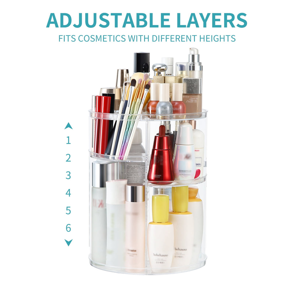 360 Rotating Makeup Organizer and Storage, COOLBEAR Spinning Cosmetic Organizer with 6 Adjustable Layers, Fits Skincare, Perfume, Clear Acry - Image 2