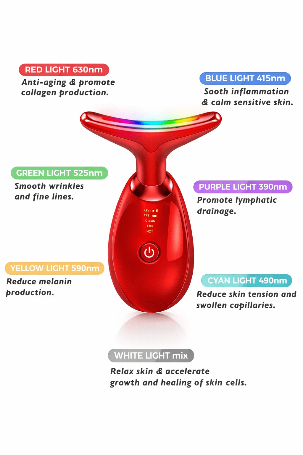 Face & Neck Massager with 7 LED Light Modes, Heated Facial Skincare Tool, Portable Skin Care Device for Daily Beauty ... - Image 5