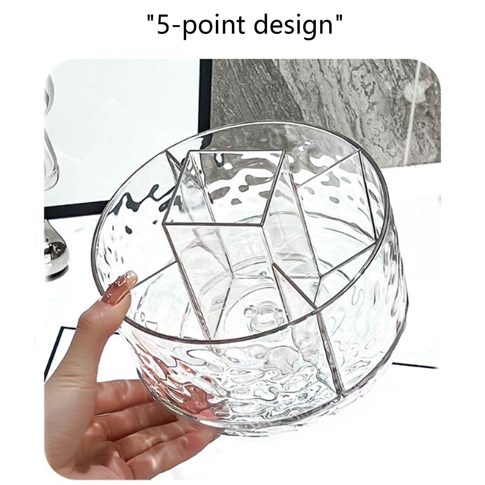 Transparent Water Ripple Desktop Makeup Organizer, Lazy Organizer for Vanity, Spinning Cosmetic Display Case with 5 C... - Image 6