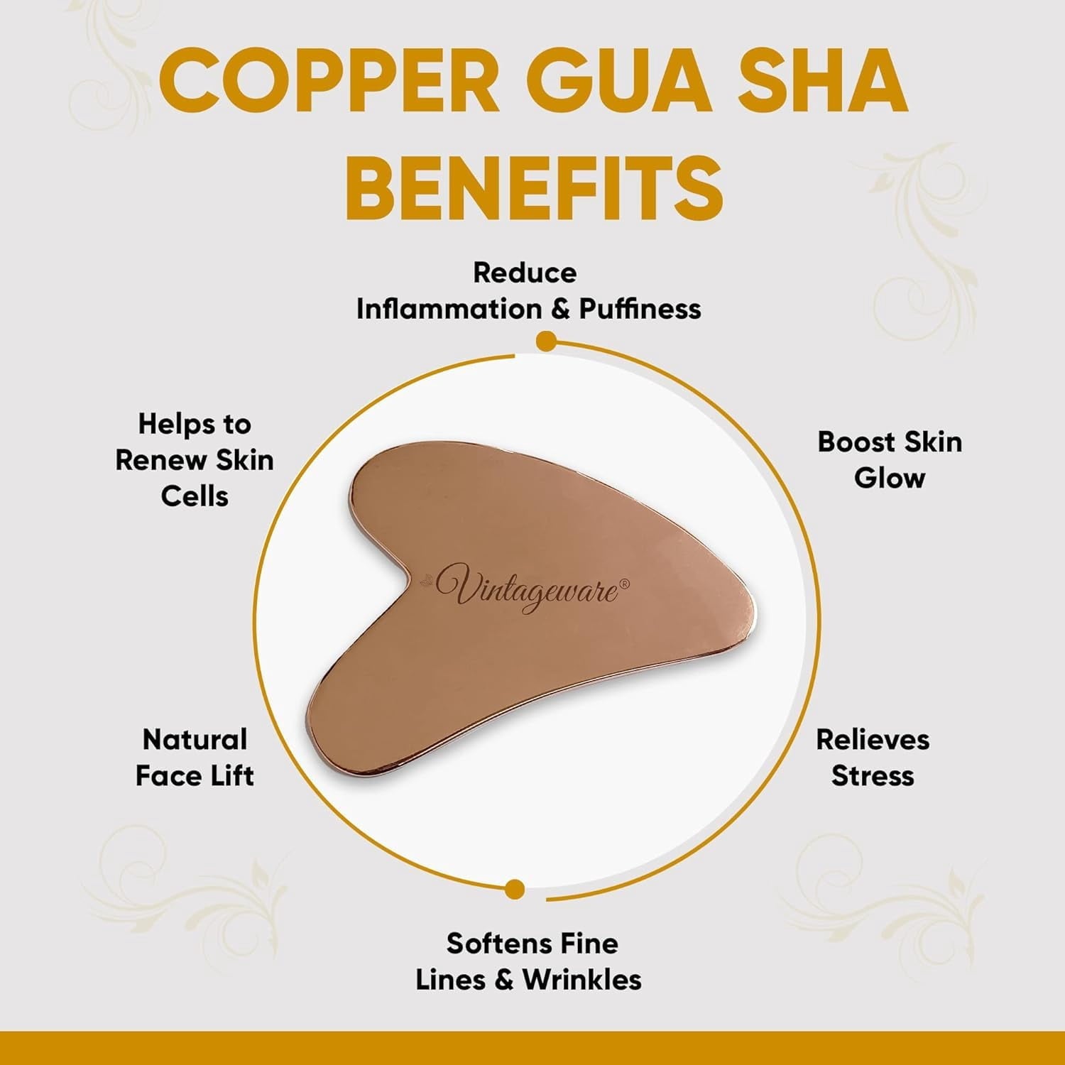 Vintageware Heart-Shaped Copper Gua Sha Facial Massage Tool, Reduces Puffiness & Tightens Skin, for Face & Body - Image 2