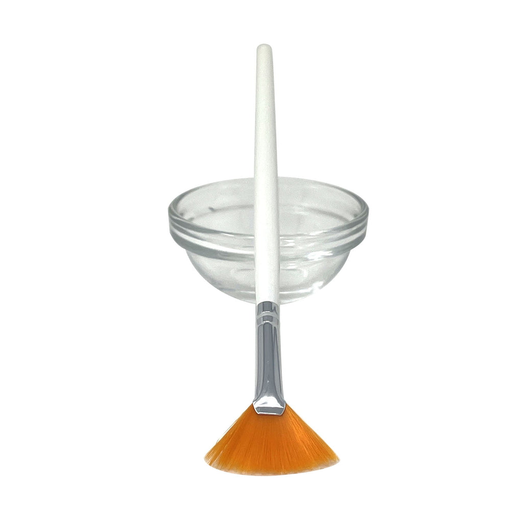 2-Pc Small Fan Mask Brush and Glass Mixing Bowl Set - Facial Glycolic Peel Skin Care - Image 2