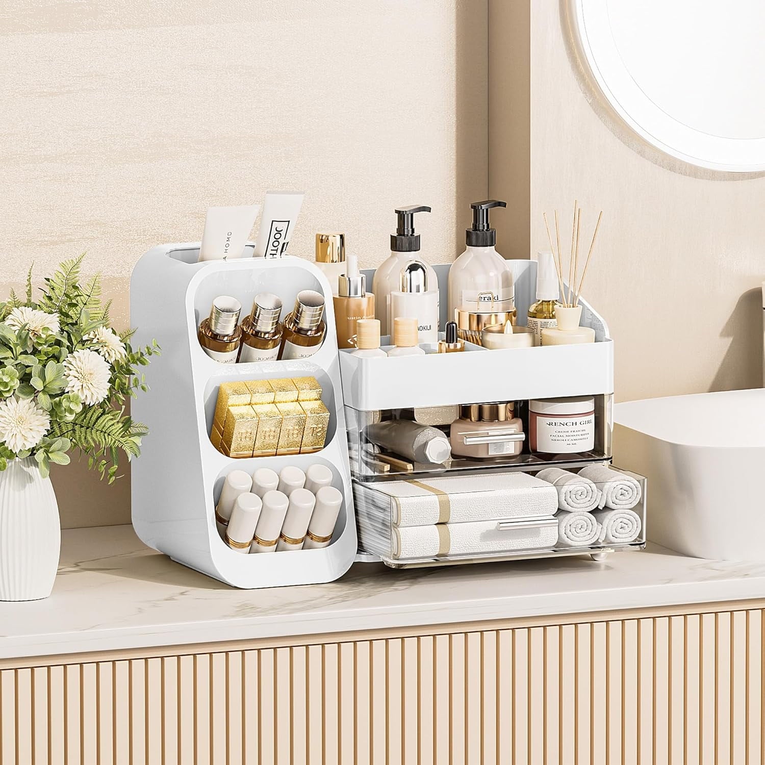 Makeup Organizer with Drawers for Vanity, Spacious Cosmetic Display Case with Makeup Brush Holder, Perfect Vanity Bat... - Image 6
