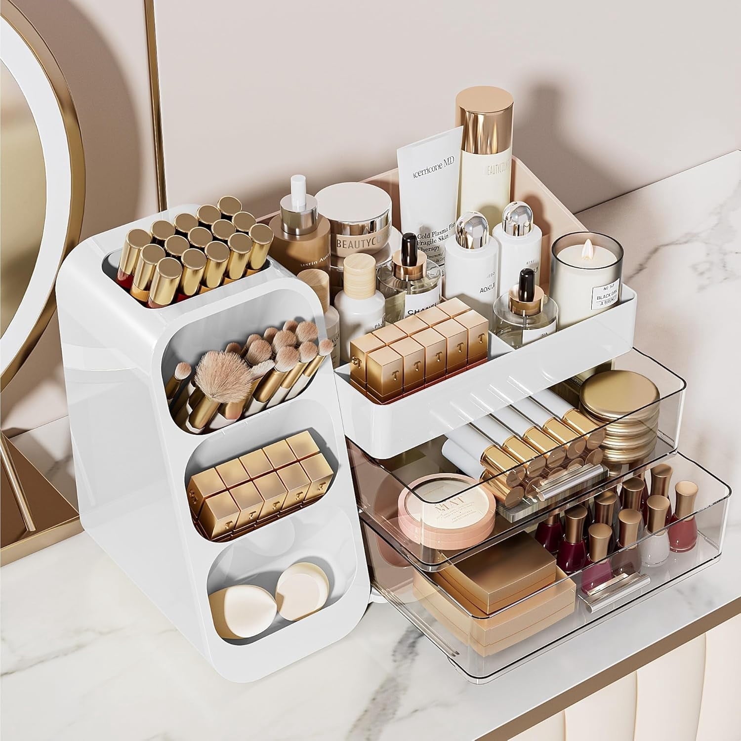 Makeup Organizer with Drawers for Vanity, Spacious Cosmetic Display Case with Makeup Brush Holder, Perfect Vanity Bat... - Image 5
