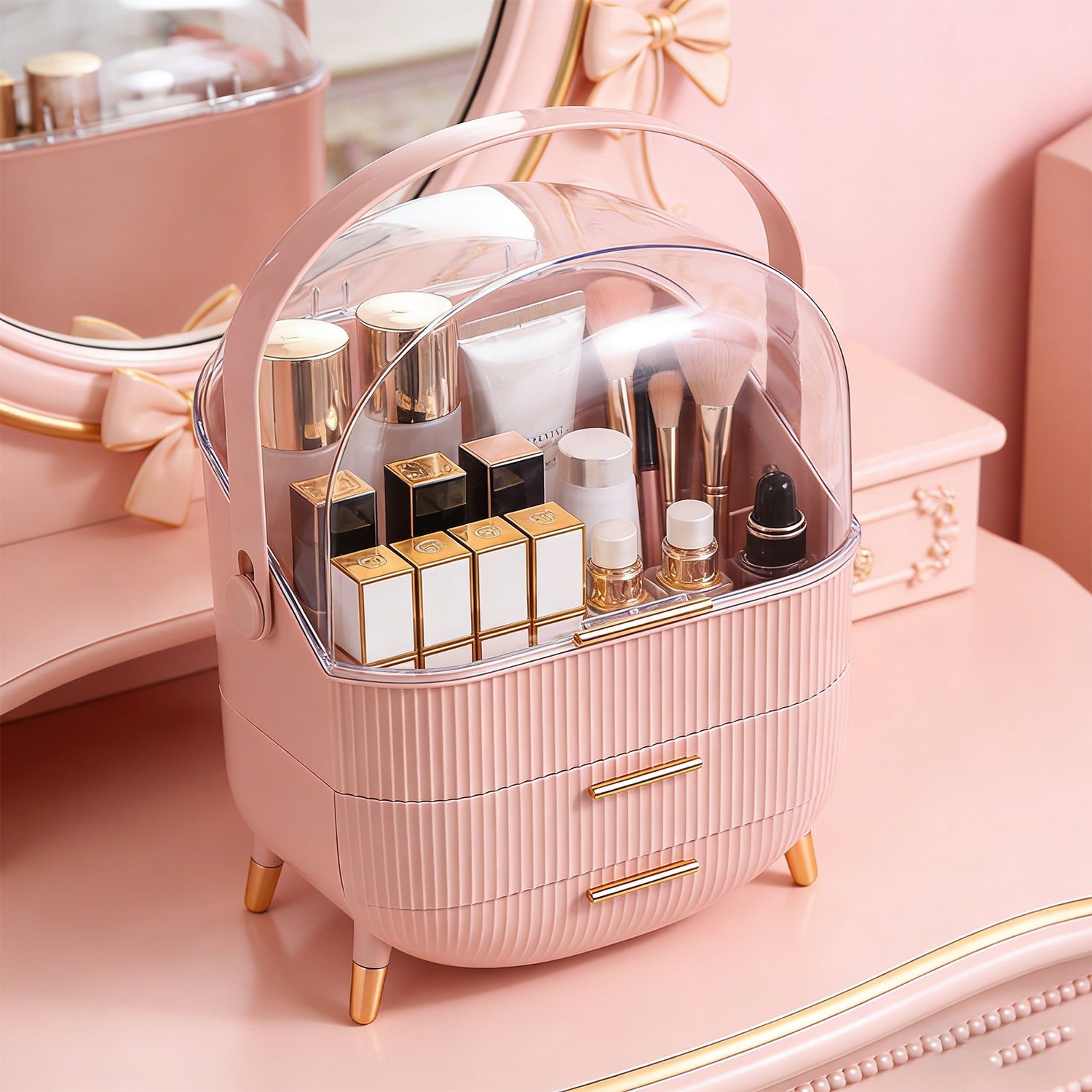 SXlianshun Makeup Organizer Skincare Organizers - Cosmetic Display Cases with Transparent Cover, SkinCare Organizers for Bathroom Countertop - Image 3