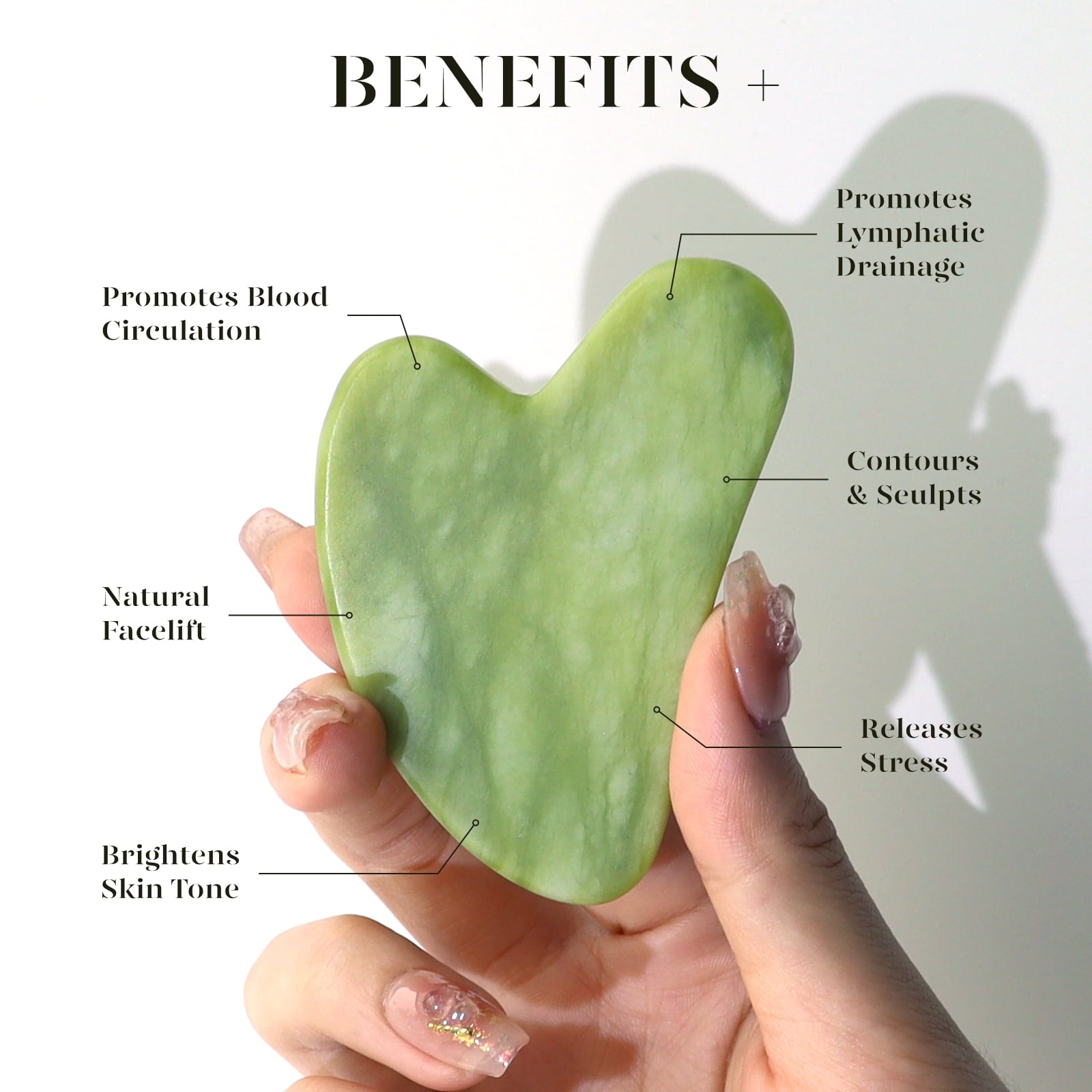 Jade Roller & Gua Sha, Natural Jade Face Roller Gua Sha Tool Facial Skin Care Supplies, Green - Image 6