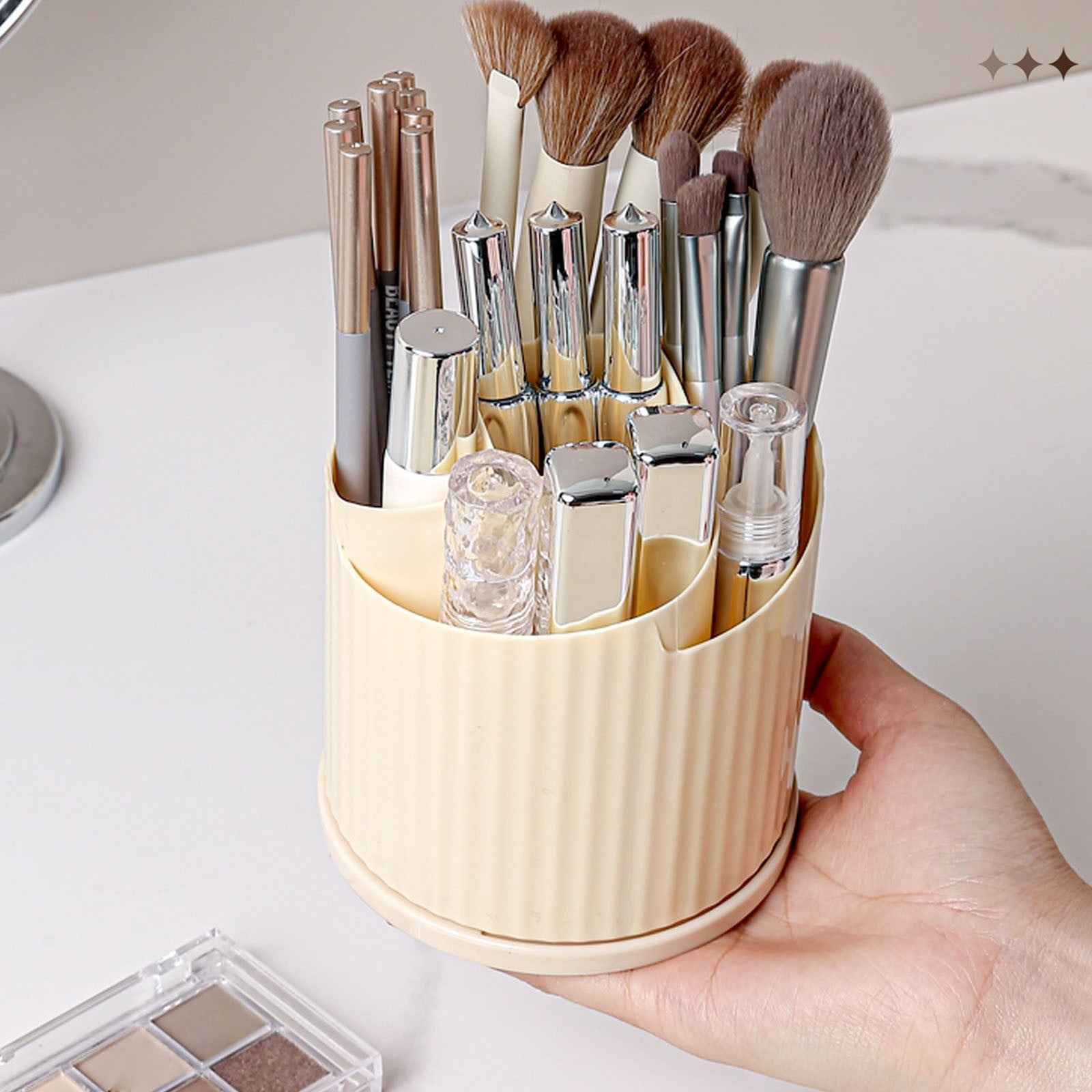 Makeup Brush Holder, 5 Slots 360° Rotating Makeup Brush Organizer, Makeup Organizer Pen Holder for Desk, Cosmetics Sk... - Image 5