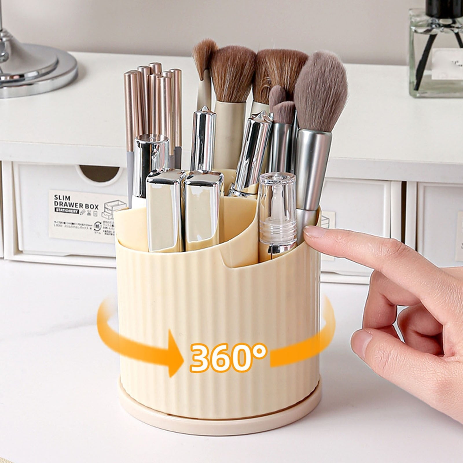 Makeup Brush Holder, 5 Slots 360° Rotating Makeup Brush Organizer, Makeup Organizer Pen Holder for Desk, Cosmetics Sk... - Image 6