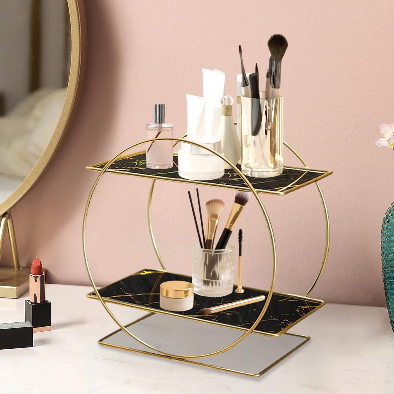 Perfume Organizer for Dresser, 2 Tier Bathroom Counter Organizers and Storage, Gold Makeup Organizer for Vanity, Bath... - Image 4