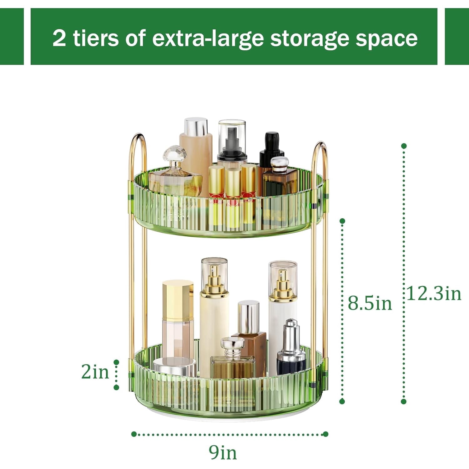 360 Rotating Makeup Organizer for Vanity, 2 Tier Adjustable Perfume Organizer for Dresser, Multi-Function Spinning Co... - Image 5