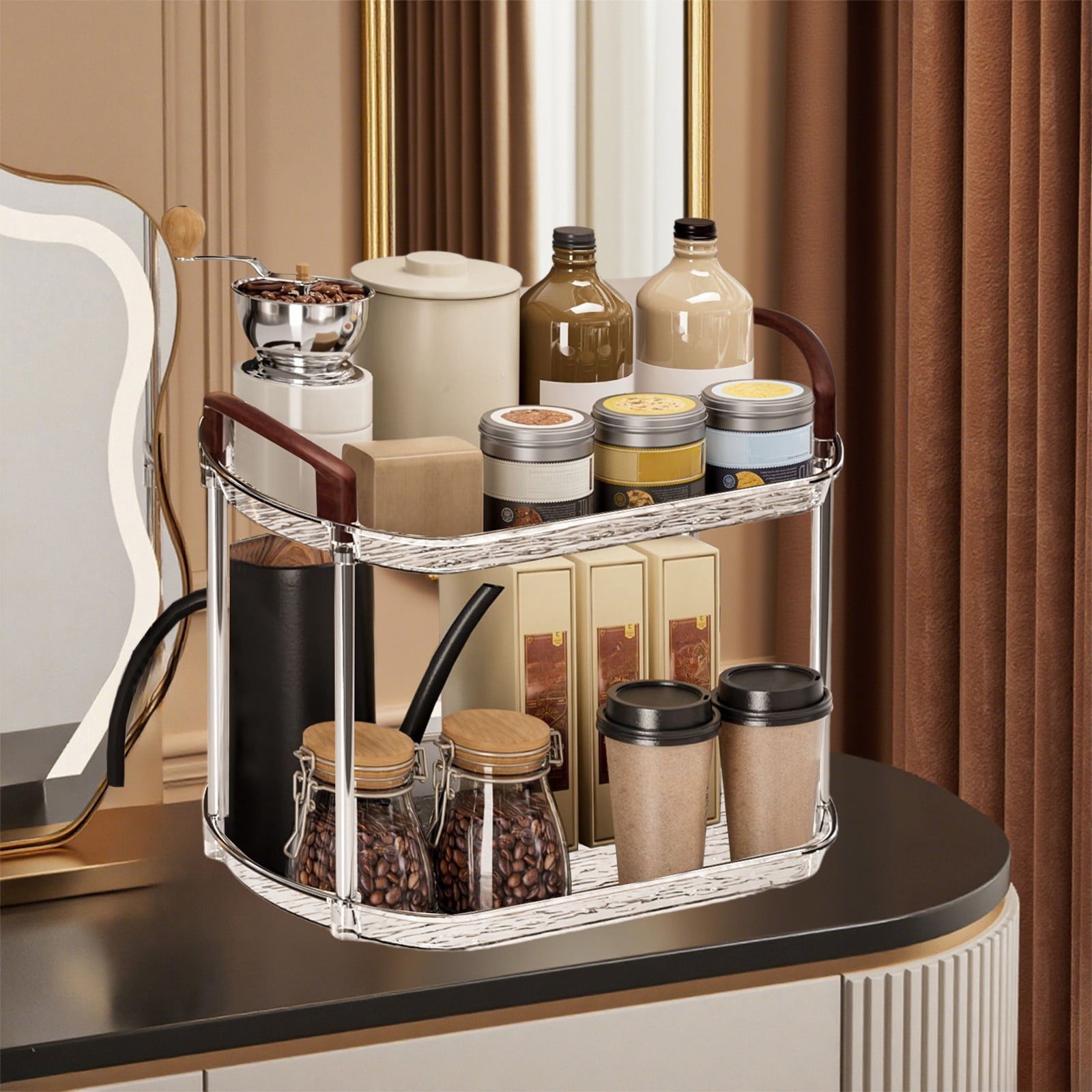 PONPRNGY Bathroom Organizer Countertop, Makeup Storage, Skincare Cosmetic Tray Shelf, Perfume Holder Rack for Vanity Counter, Large Capacity - Image 6