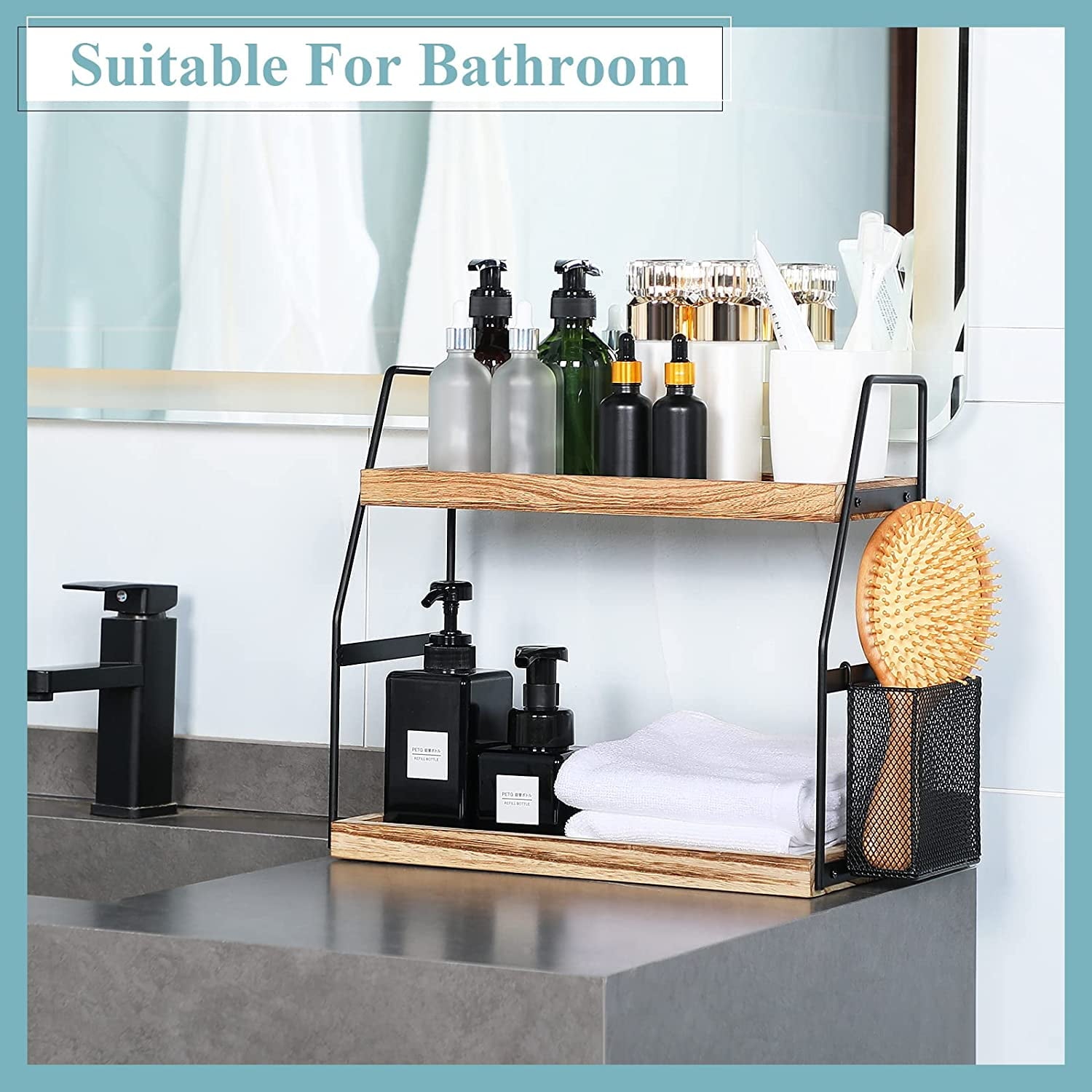 Bathroom Counter Organizer, Wood Tray for Skincare Vanity Organizer - Image 3