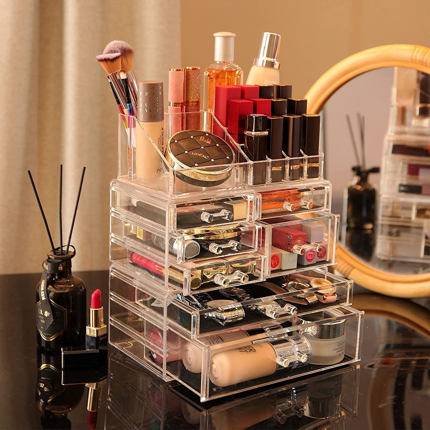 Clear Make Up Organizer Countertop,Small 4 Drawers Cosmetic Storage,Cute Vanity Skincare Organizers for Jewelry,Lipst... - Image 4
