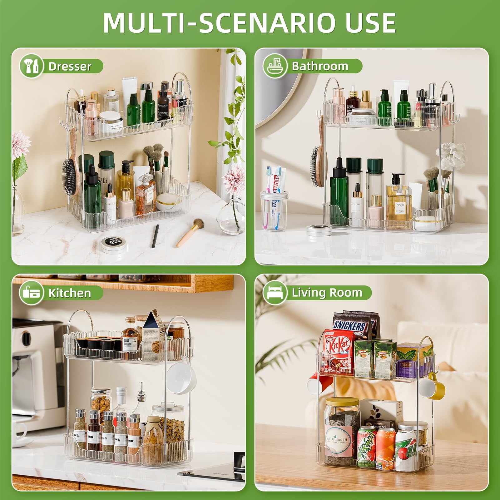2 Tier Bathroom Counter Organizer，Cosmetic Skincare Organizer，Spice Rack Organizer for Kitchen - Image 6