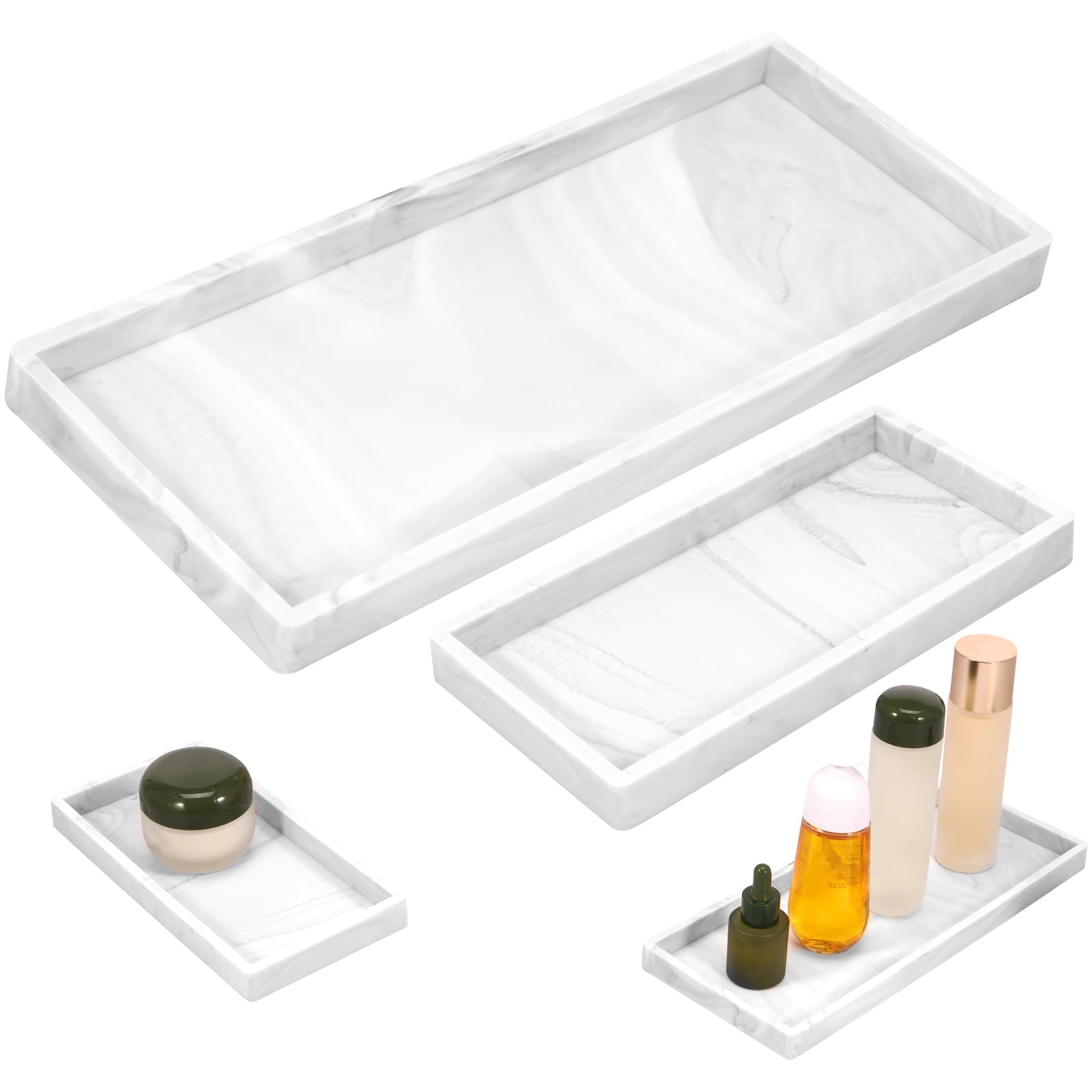 2Pcs Bathroom Vanity Tray Shatterproof Silicone Bathroom Tray Non-Slip Bathroom Rectangle Countertop Storage Organizer Space Saving Skincare - Image 3