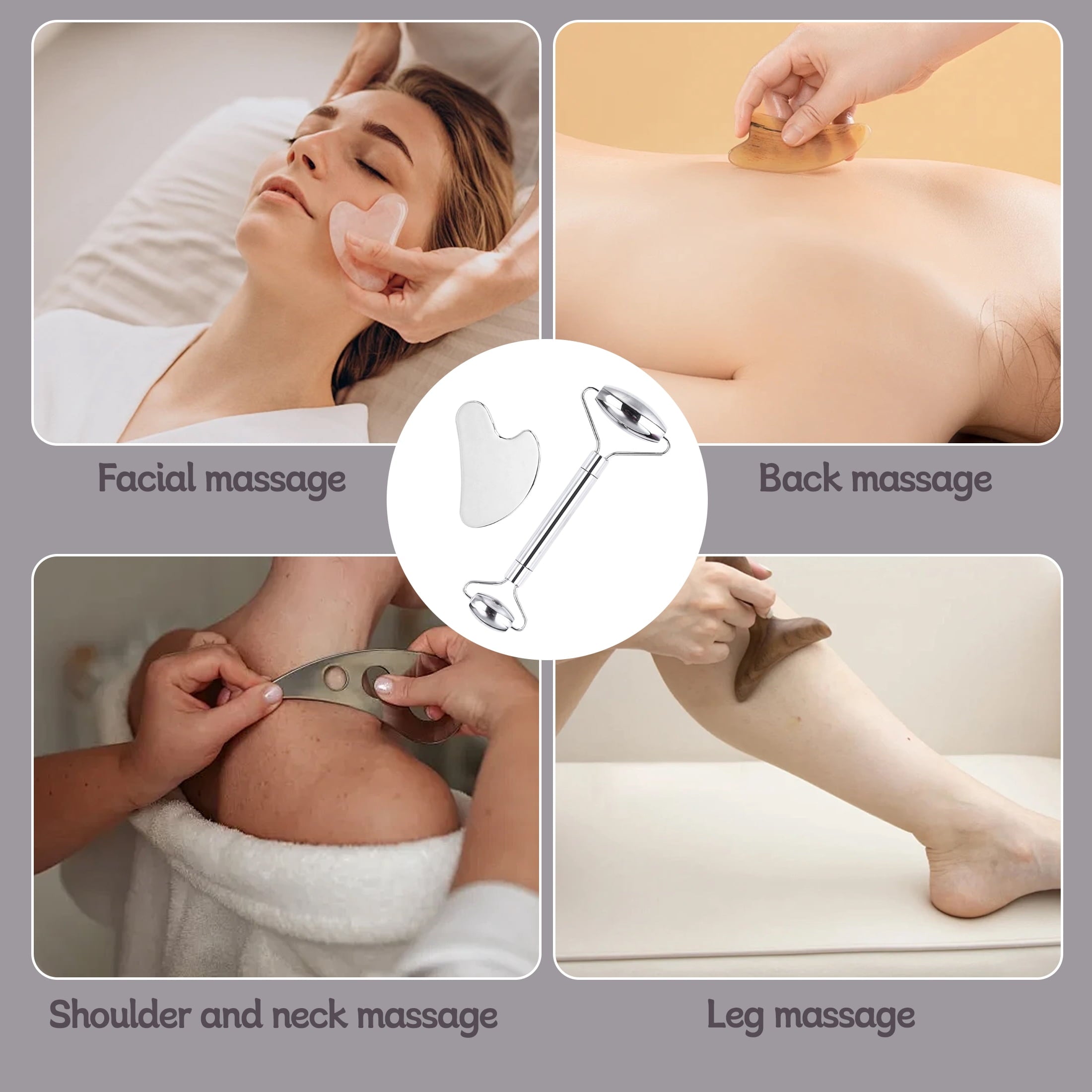 Stainless Steel Facial Roller and Gua Sha Scraper Set, Dual-Ended Face Massage Roller for Face, Neck and Body, Home S... - Image 6