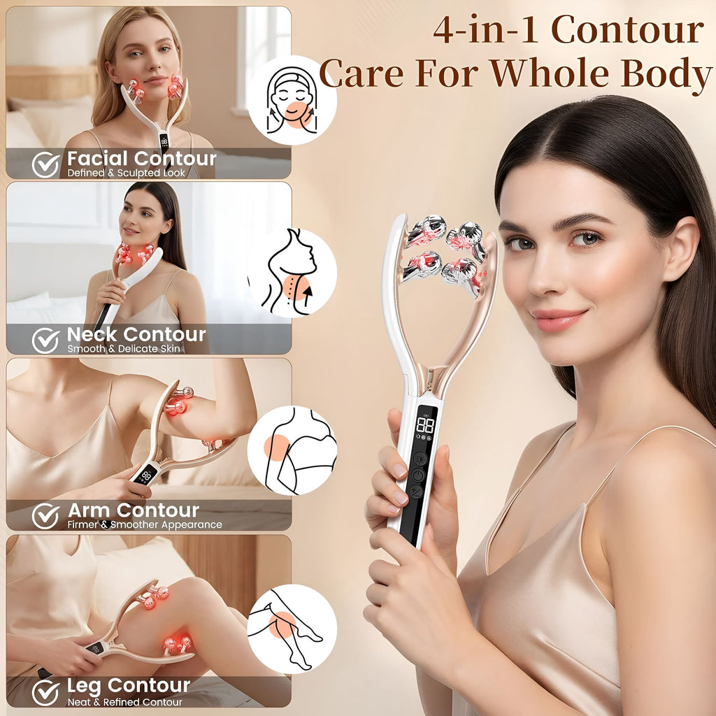 Face Massager Tool with Red Light,Facial Roller Skin Care Tool for Women,Rechargeable Face Roller for Facial Contour ... - Image 3