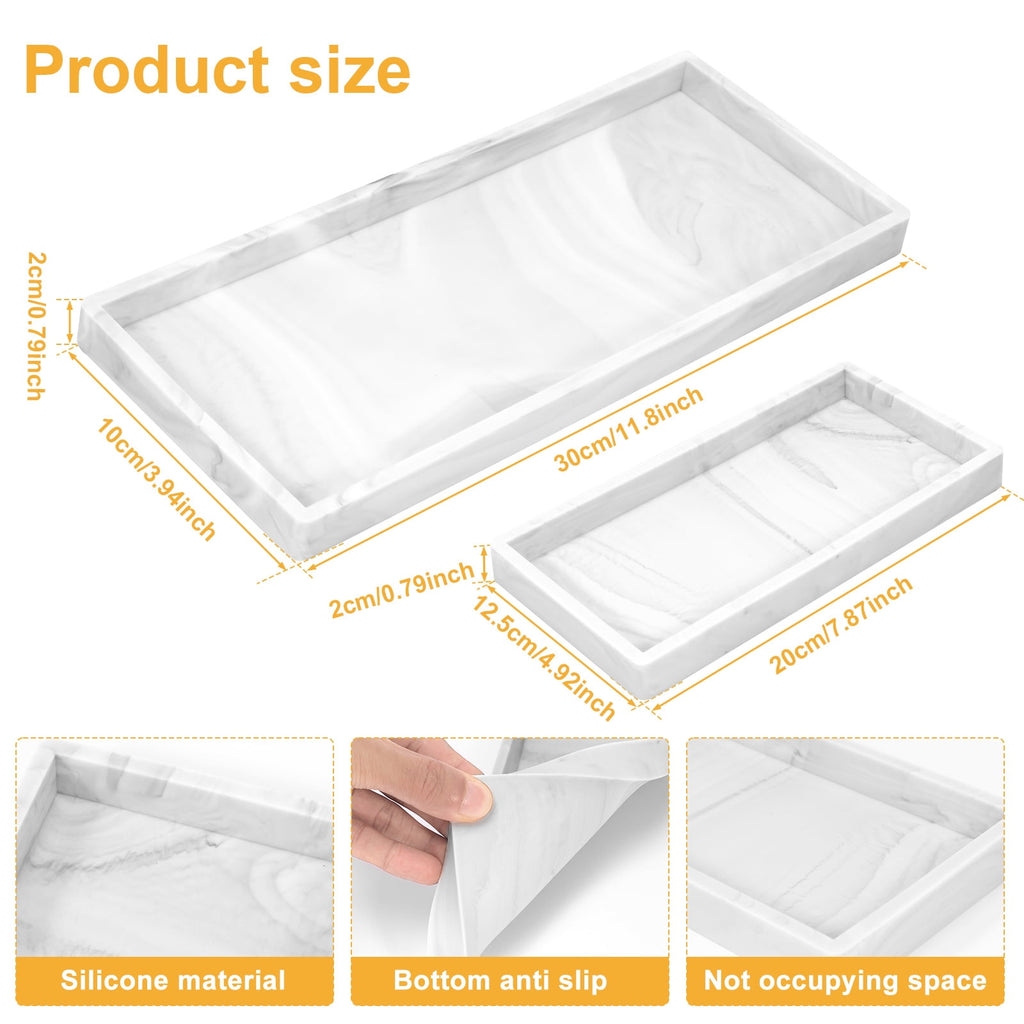 2Pcs Bathroom Vanity Tray Shatterproof Silicone Bathroom Tray Non-Slip Bathroom Rectangle Countertop Storage Organizer Space Saving Skincare - Image 5