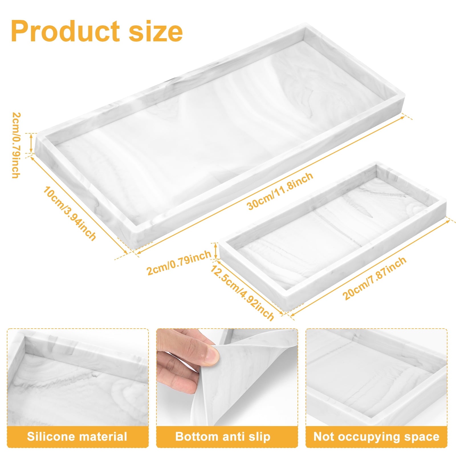 2Pcs Bathroom Vanity Tray Shatterproof Silicone Bathroom Tray Non-Slip Bathroom Rectangle Countertop Storage Organizer Space Saving Skincare - Image 5