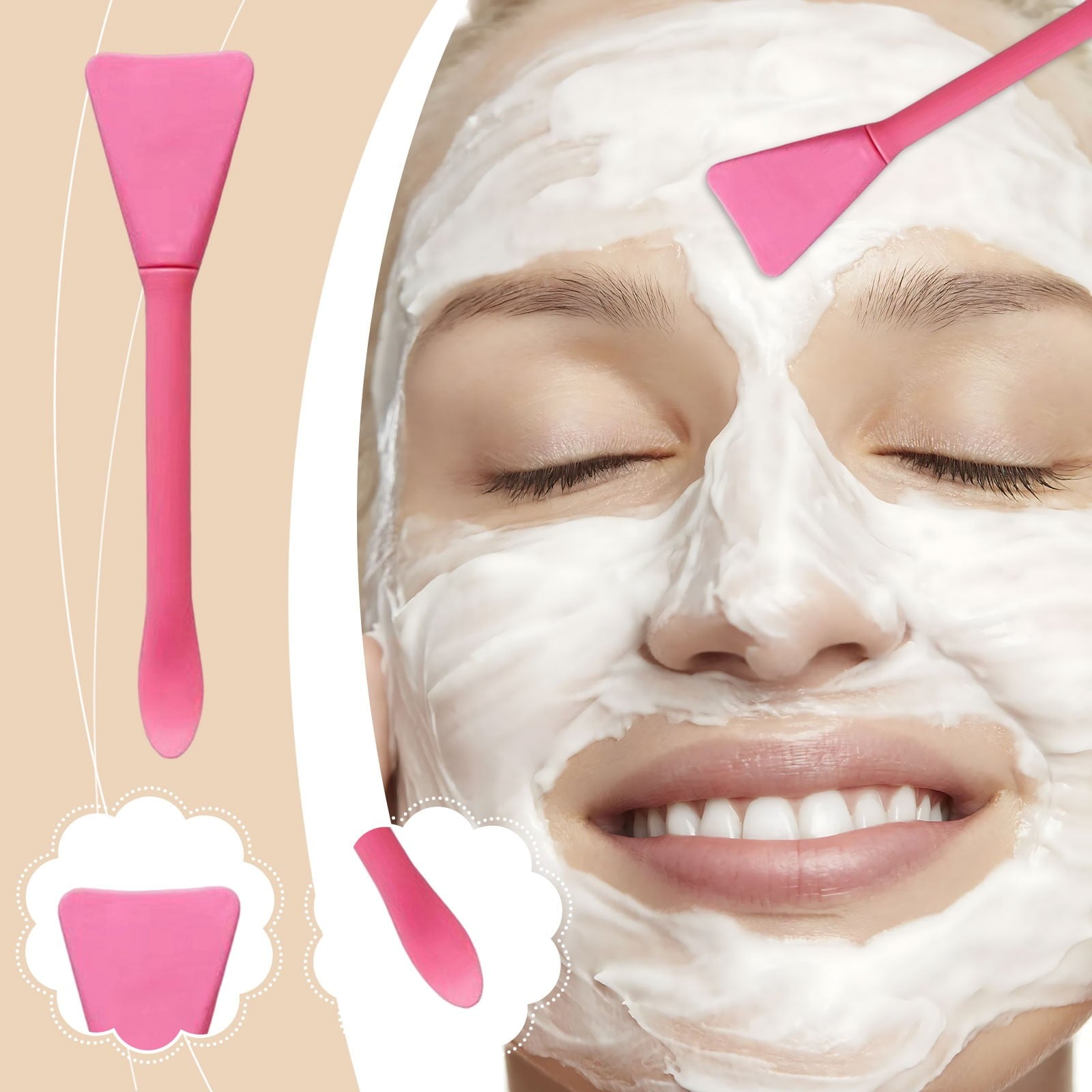 Deep Pink Silicone Dual Head Mask Brush, Applicator with Spatula for Face Masks and Creams, Reusable Makeup Tool for Easy Skincare Applicati - Image 2