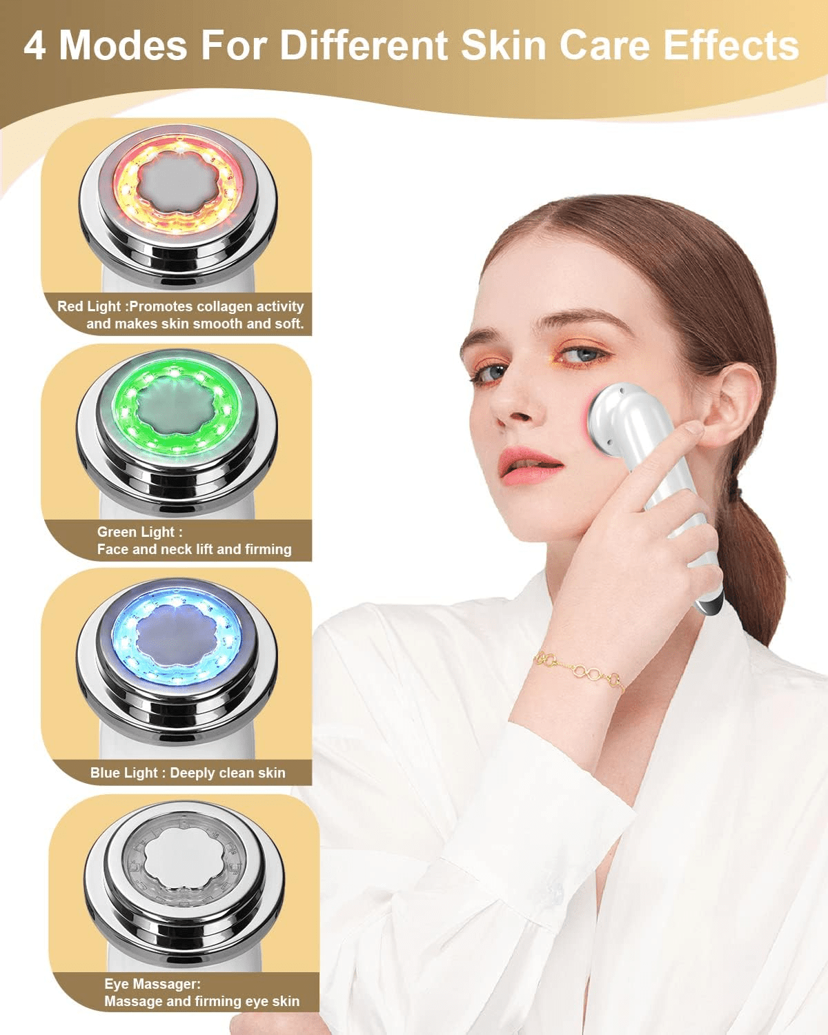 Face Massager Electric Face Lifting 4 in 1 Facial Massager Anti Aging Skin Tightening Firming Skin Care Tools (White) - Image 2