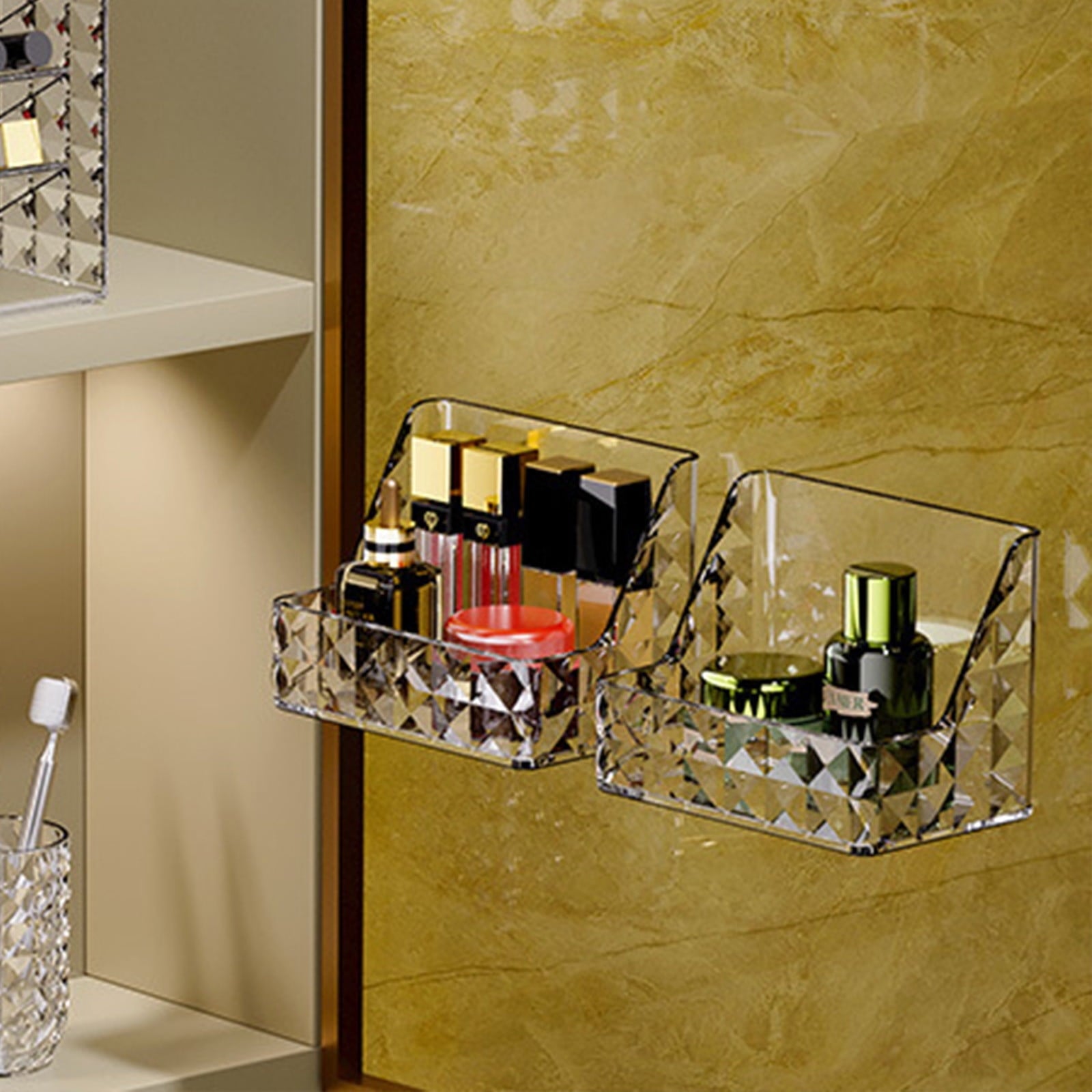 Makeup Organizer for Vanity Plastic Crystal Skincare Organizer Box White Bathroom Cosmetic Display Cases for Dresser ... - Image 4